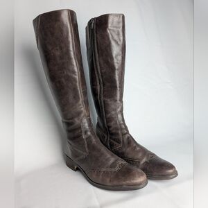 ECCO Brown Leather Riding Boots Women Size 38 = 7, 7.5 US full Zipper Closure